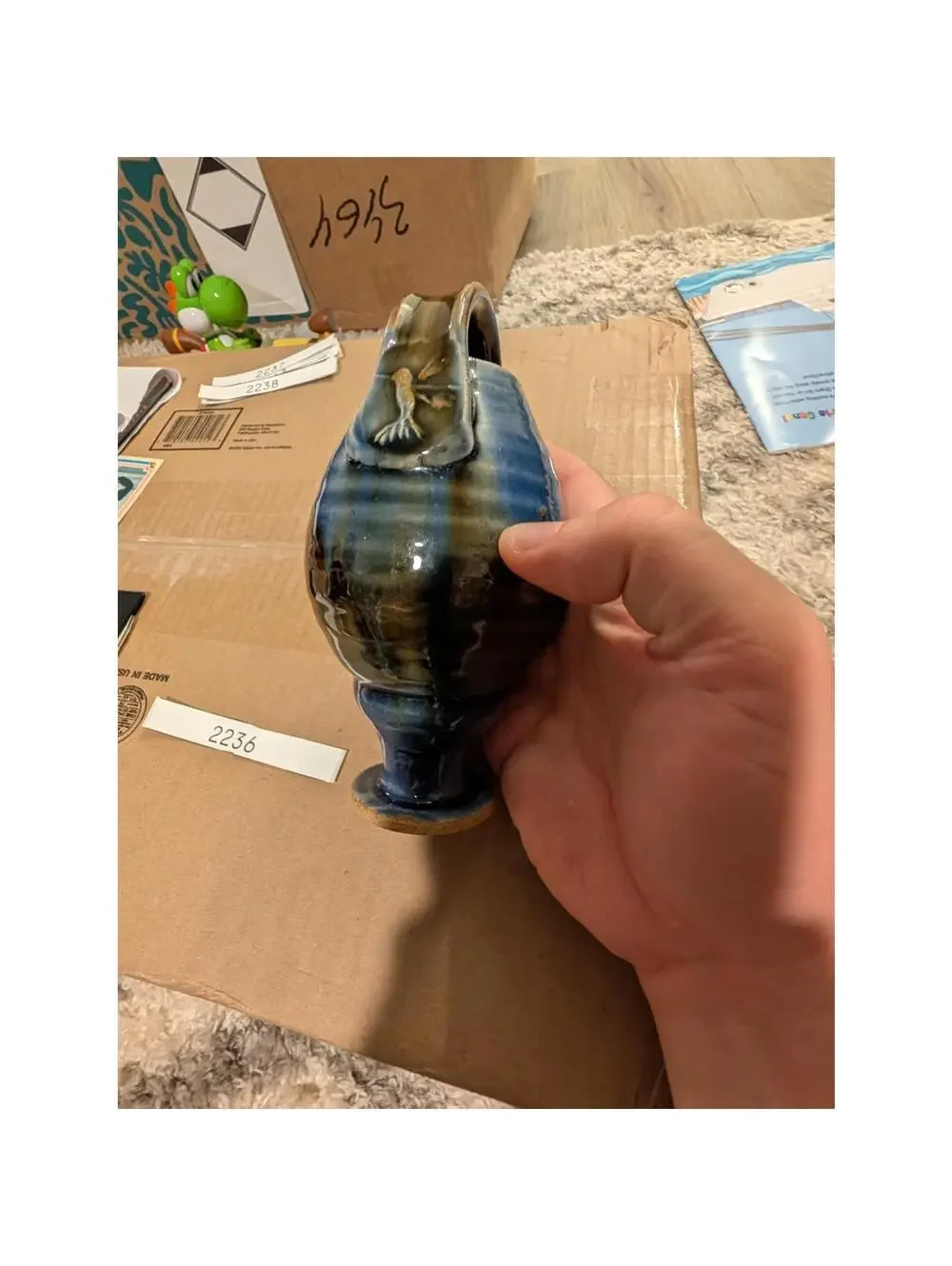 Vintage Studio Art Pottery Vase Stoneware Blue Drip Glaze Signed Artist Marked